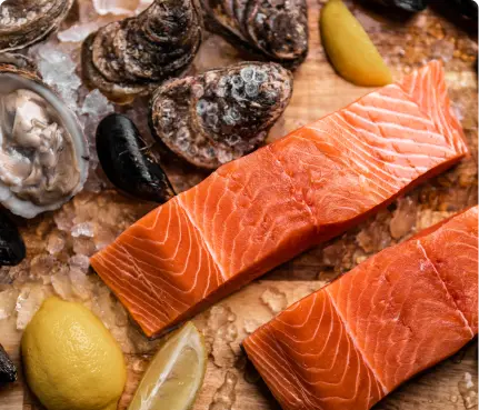 Fresh seafood cuts processed and portioned