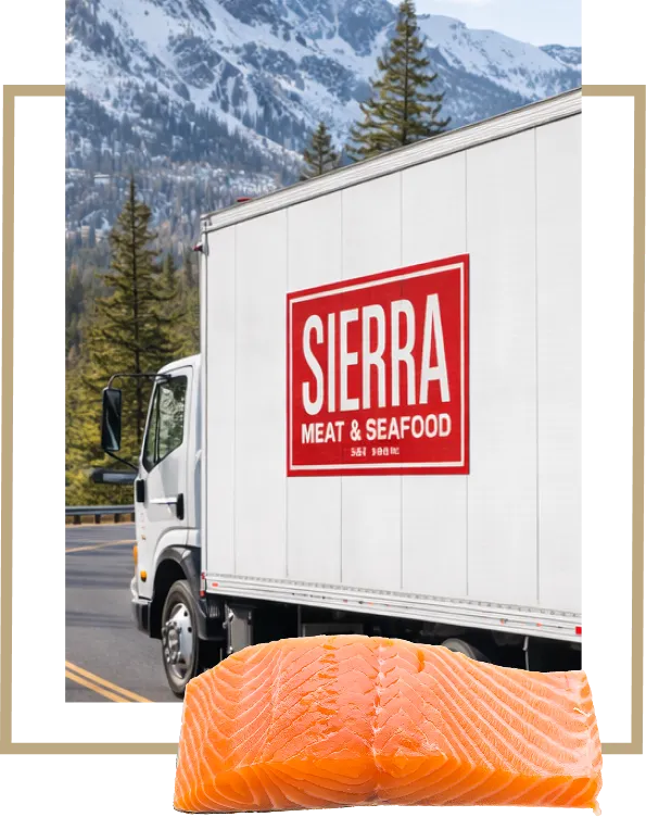 Refrigerated truck delivering fresh salmon